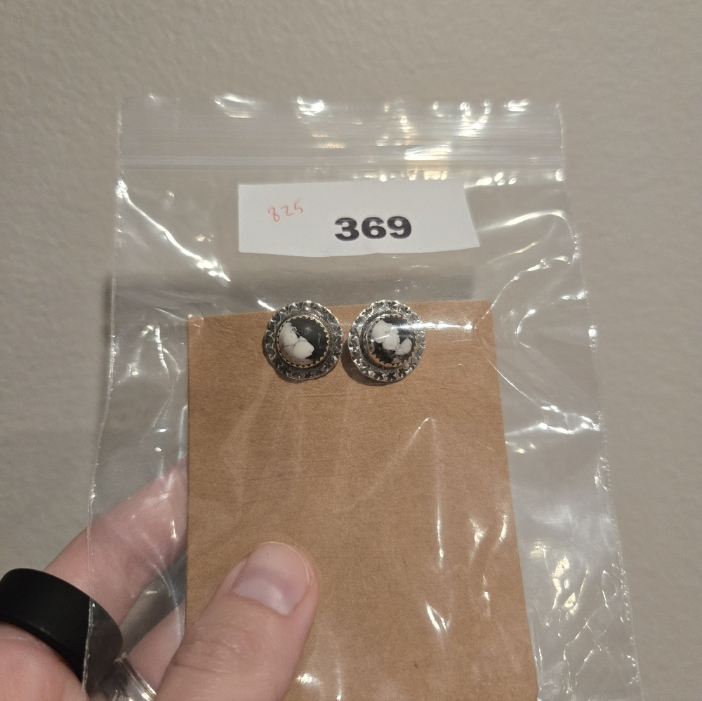 White Buffalo Turquoise Sterling Stud Earrings - Picture 4 of 4